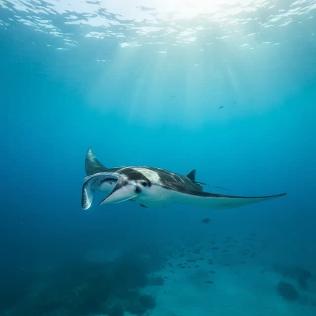 Oceanic manta ray swimming underwater near Santa Teresa Costa Rica